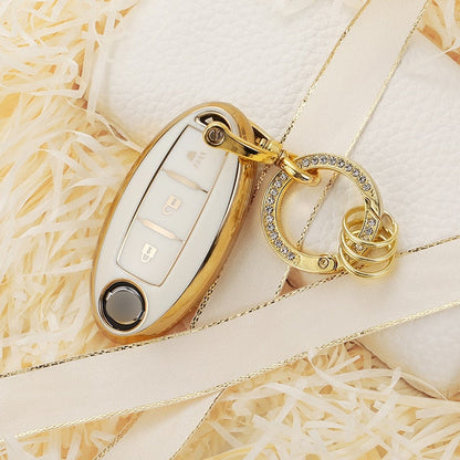 Carsine Nissan Car Key Case Golden Edge C / White / Key case + O chain