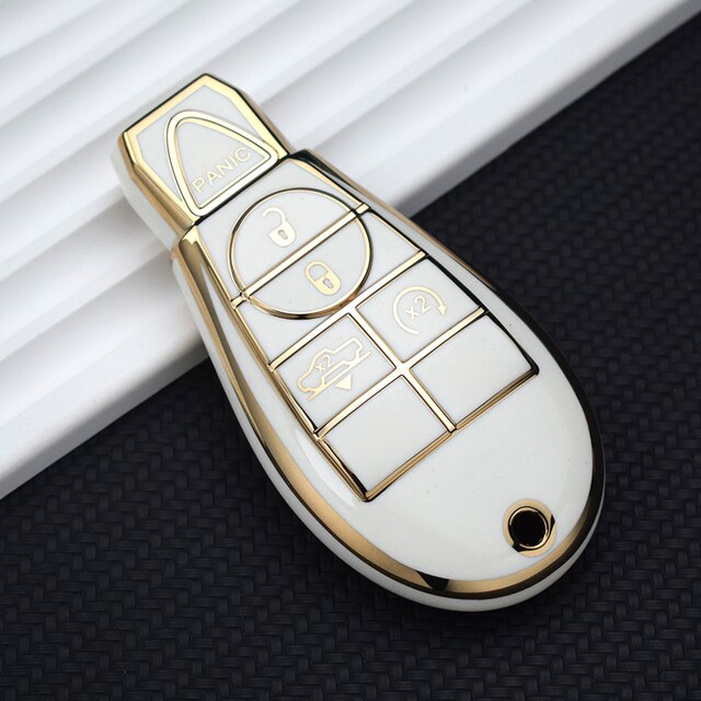 Carsine Jeep Dodge Chrysler Car Key Case Golden Edge White / Key case