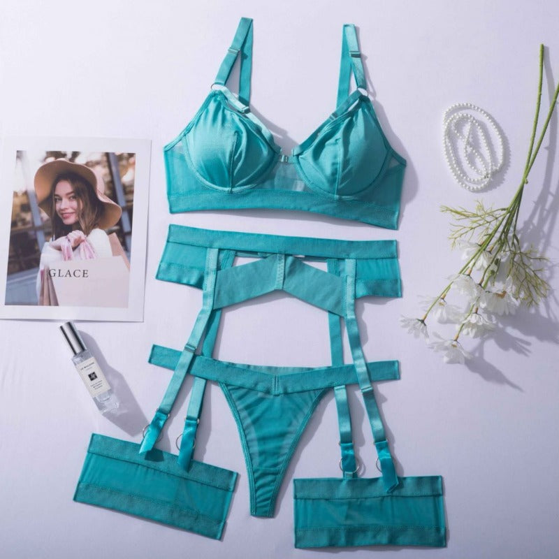 Lake blue sexy women's underwear garter straps G string Thong