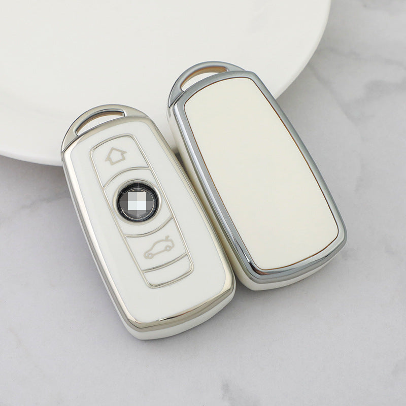 Carsine BMW Car Key Cover Silver Edge White / Key case