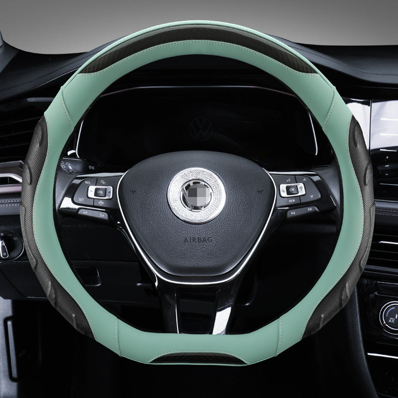 Carsine Leather Carbon Fiber Car Steering Wheel Cover Blue / D-shaped