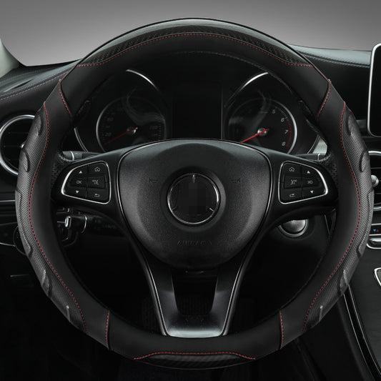 Carsine Leather Carbon Fiber Car Steering Wheel Cover Black / Round