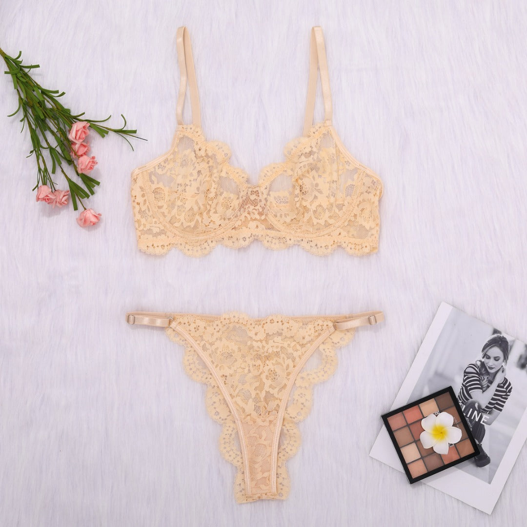 Gold Lace suspenders gathered sexy lingerie 2 Pcs set Gold / S Gold Lace suspenders gathered sexy lingerie 2 Pcs set Gold / S