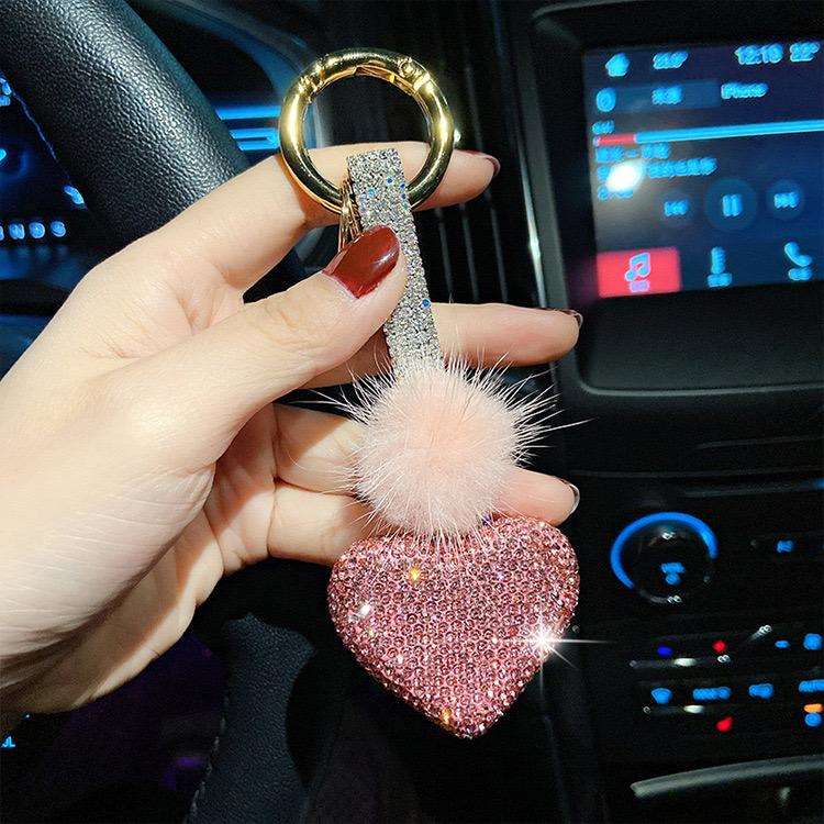 Carsine Diamond Heart-shaped Key Pendant Pink