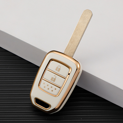 Carsine Honda Car Key Case Golden Edge white / 2 buttons