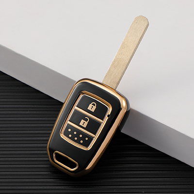 Carsine Honda Car Key Case Golden Edge black / 2 buttons