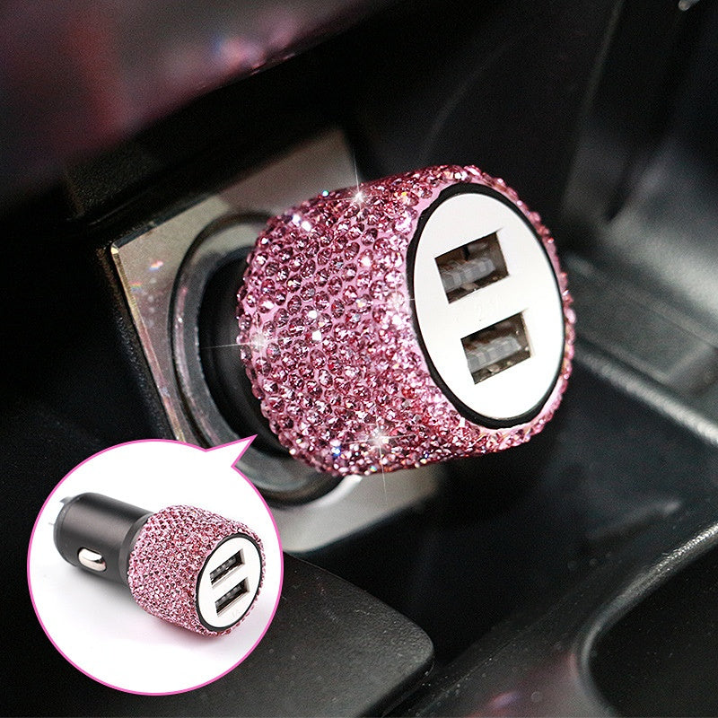 Carsine Rhinestone car safety hammer USB charging head Pink