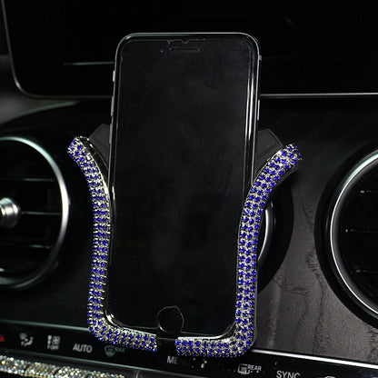 Carsine Rhinestone Car Phone Holder U-shaped Blue