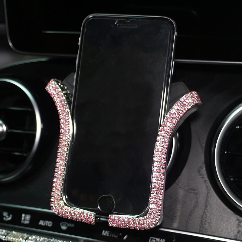 Carsine Rhinestone Car Phone Holder U-shaped Pink