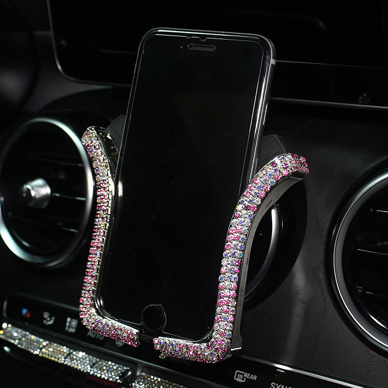Carsine Rhinestone Car Phone Holder U-shaped AB Pink