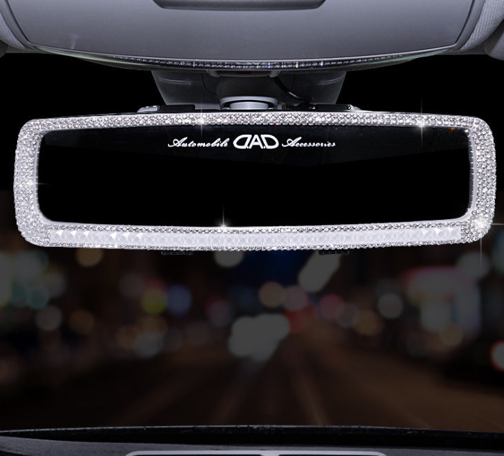 Carsine Rhinestone car rearview mirror White