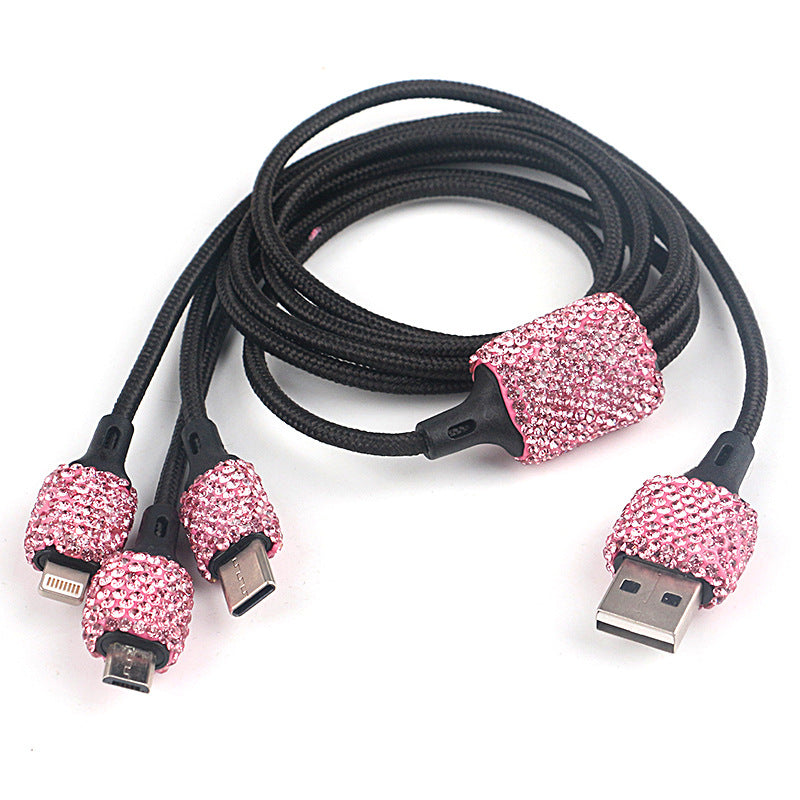 Carsine Rhinestone USB Charging Cable Pink