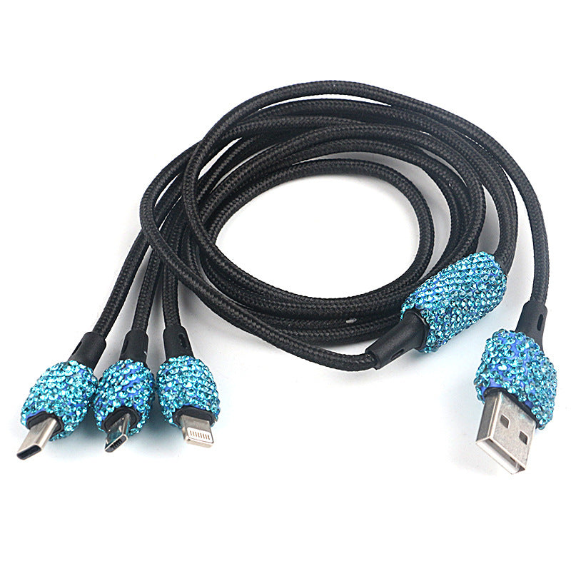 Carsine Rhinestone USB Charging Cable Blue