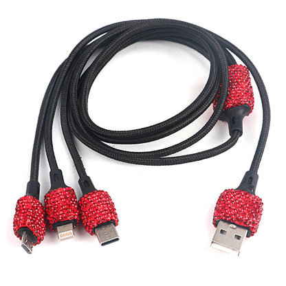 Carsine Rhinestone USB Charging Cable Red