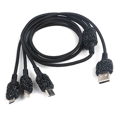 Carsine Rhinestone USB Charging Cable Black