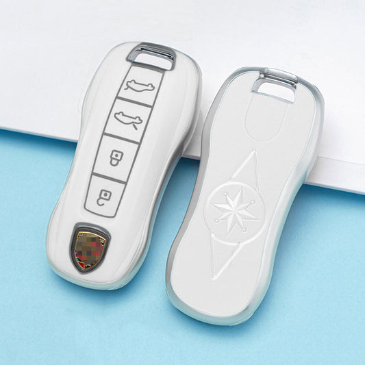 Carsine Porsche Car Key Case Silver Edge 4 Buttons / White / Key case