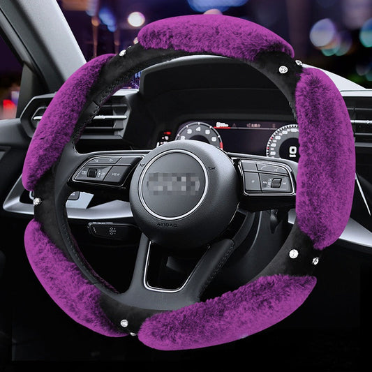 Carsine Rhinestone Plush Steering Wheel Cover Purple / 14.96 in / 38cm