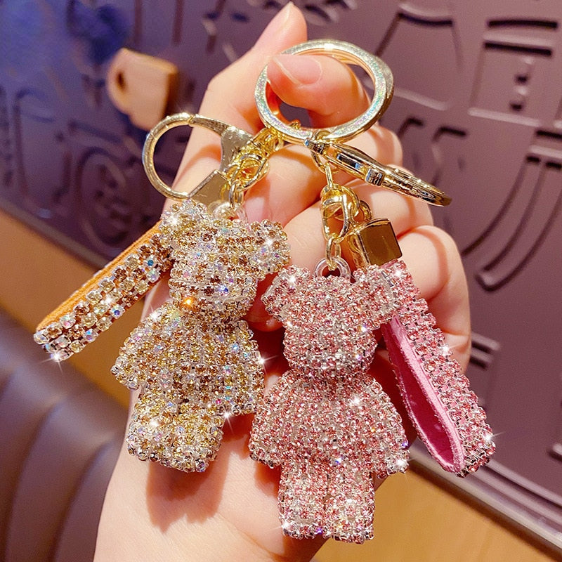 BONICI Girls Fashionable Diamond Bear Pendant Keychain Bling