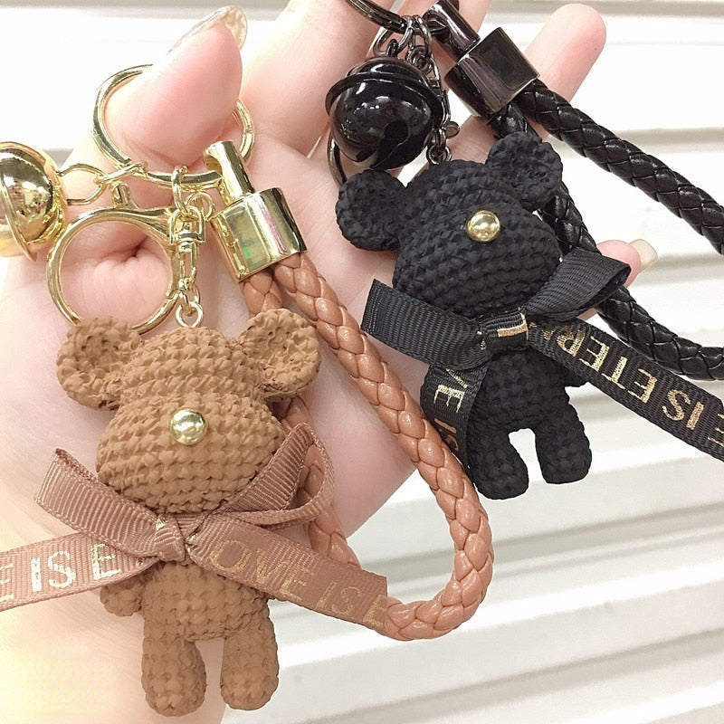 Carsine Braided Bear Keychain Pendant