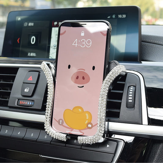 Carsine Rhinestone Car Phone Holder U-shaped White