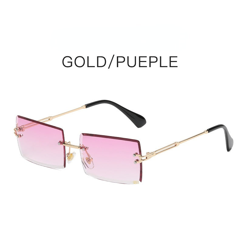Carsine Rimless Cutaway Square Gradient Ocean Sunglasses purple