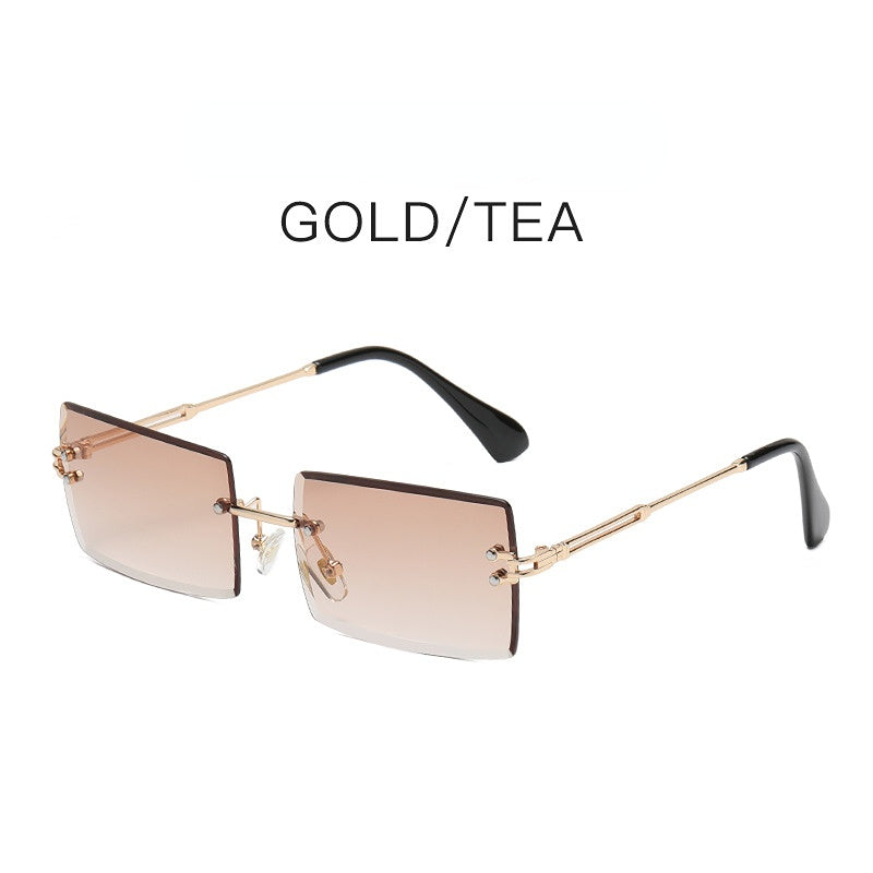 Carsine Rimless Cutaway Square Gradient Ocean Sunglasses tea