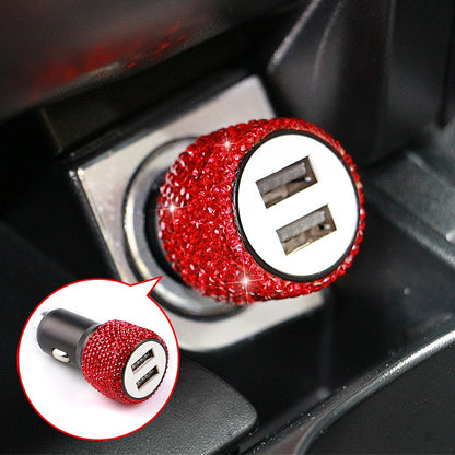 Carsine Rhinestone car safety hammer USB charging head Red