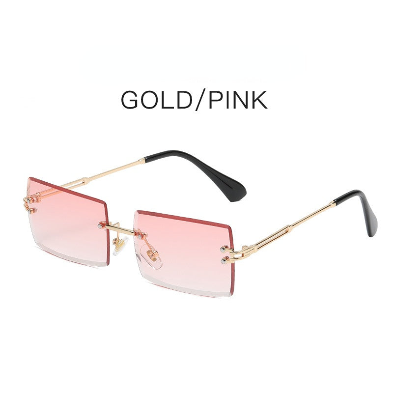 Carsine Rimless Cutaway Square Gradient Ocean Sunglasses pink