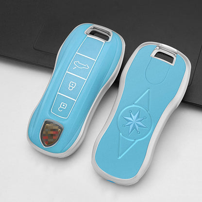 Carsine Porsche Car Key Case Silver Edge 3 Buttons / Blue / Key case