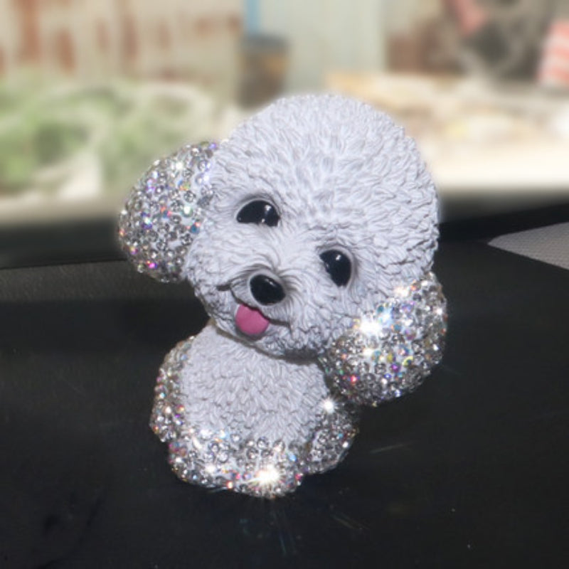 Carsine Rhinestone shaking head puppy ornament White / Puppy