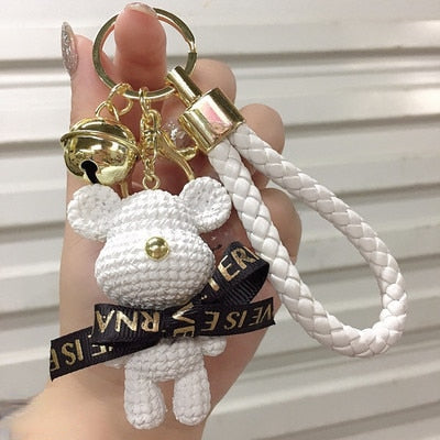 Carsine Braided Bear Keychain Pendant White bear