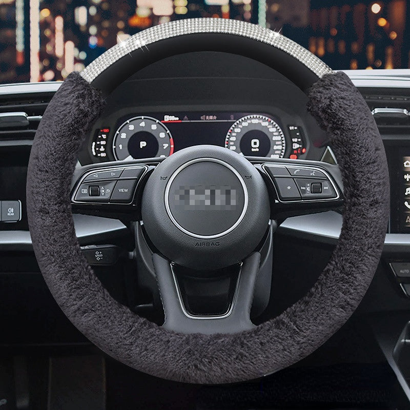 Carsine Rhinestone Plush Steering Wheel Cover