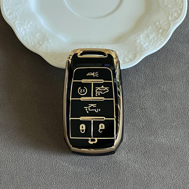 Carsine Jeep Dodge Chrysler Car Key Case Golden Edge Type B / Black / Key case