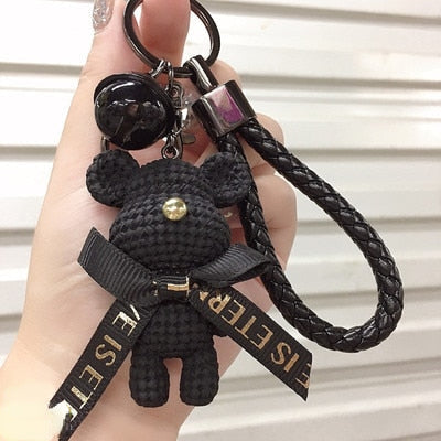 Carsine Braided Bear Keychain Pendant Black bear