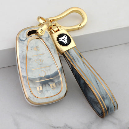 Carsine Chevrolet Car Key Case Gold Inlaid With Jade Grey / Key case + strap