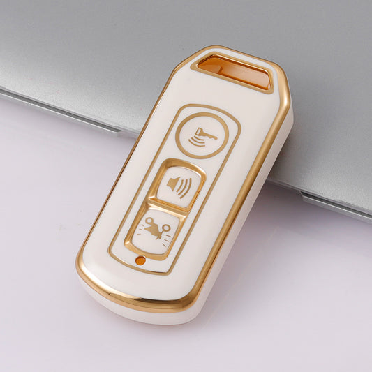 Carsine Honda Motorcycle Key Case Golden Edge White / 3 buttons