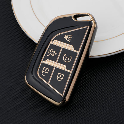 Carsine Cadillac Car Key Case Golden Edge 5 Buttons / Black / Key case