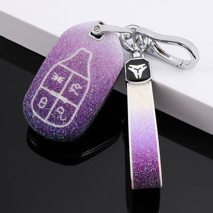 Carsine Maserati Car Key Case Rhinestones Purple / Key case + strap