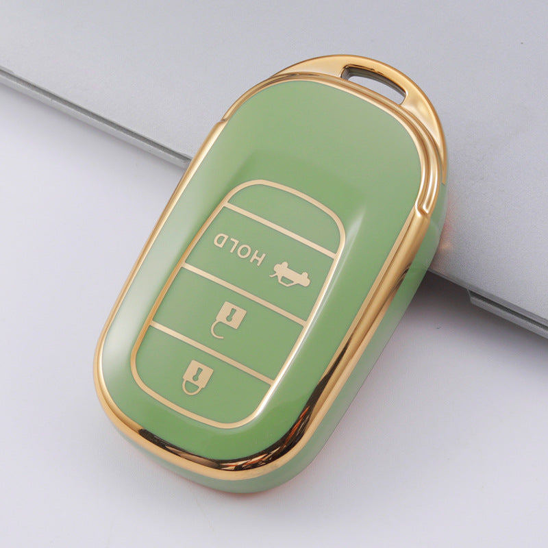 Carsine Honda Acura Car Key Case Golden Edge Green / 3 buttons