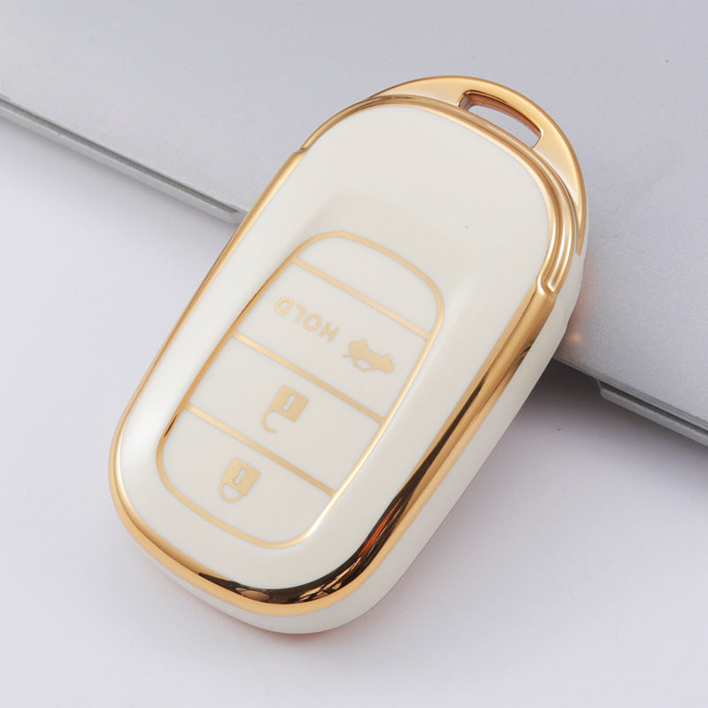 Carsine Honda Acura Car Key Case Golden Edge White / 3 buttons