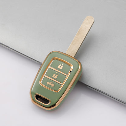 Carsine Honda Car Key Case Golden Edge green / 3 buttons