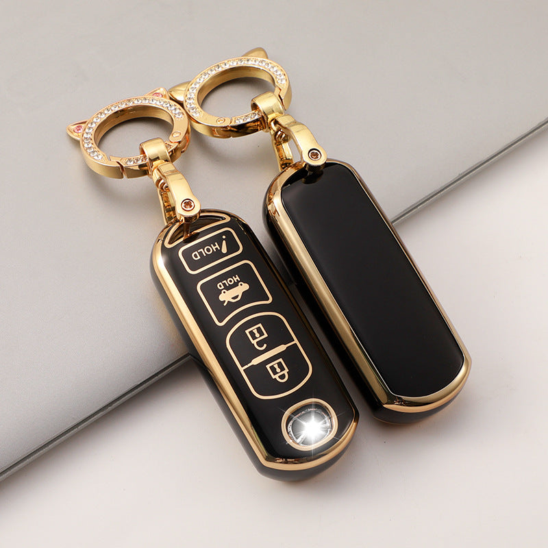 Carsine Mazda Toyota Car Key Case Golden Edge Black / Key case(no chain)