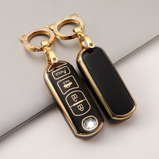 Carsine Mazda Toyota Car Key Case Golden Edge Black / Key case（no chain）