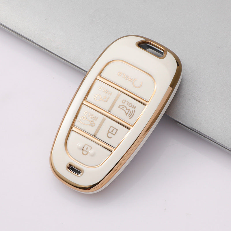 Carsine Hyundai Car Key Case Golden Edge White / Key case