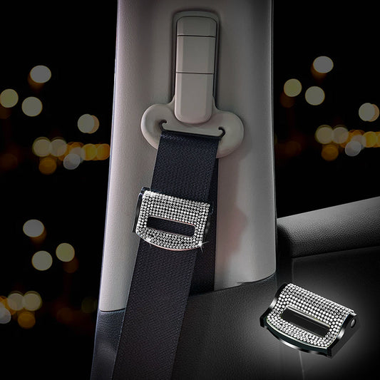 Carsine Rhinestone car seat belt adjuster White