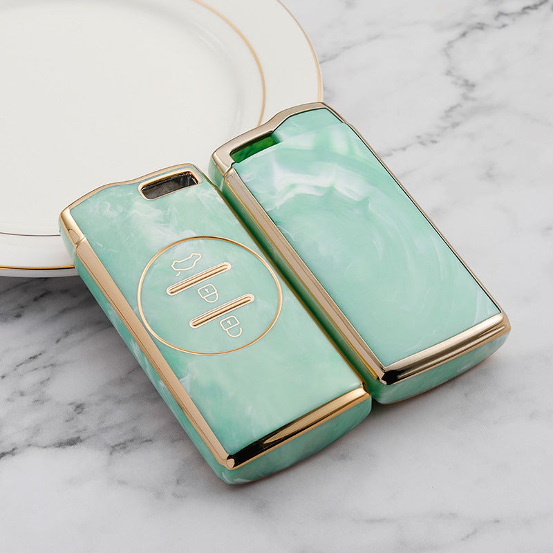 Carsine Chery Car Key Case Gold Inlaid With Jade Green / Key case