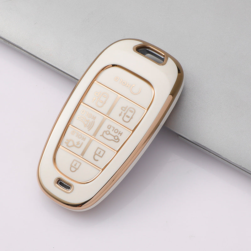 Carsine Hyundai Car Key Case Golden Edge White / Key case