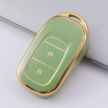 Carsine Honda Acura Car Key Case Golden Edge Green / 2 buttons