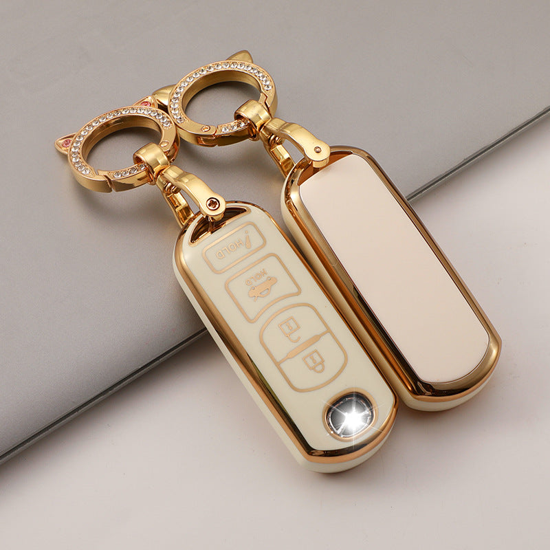 Carsine Mazda Toyota Car Key Case Golden Edge White / Key case(no chain)