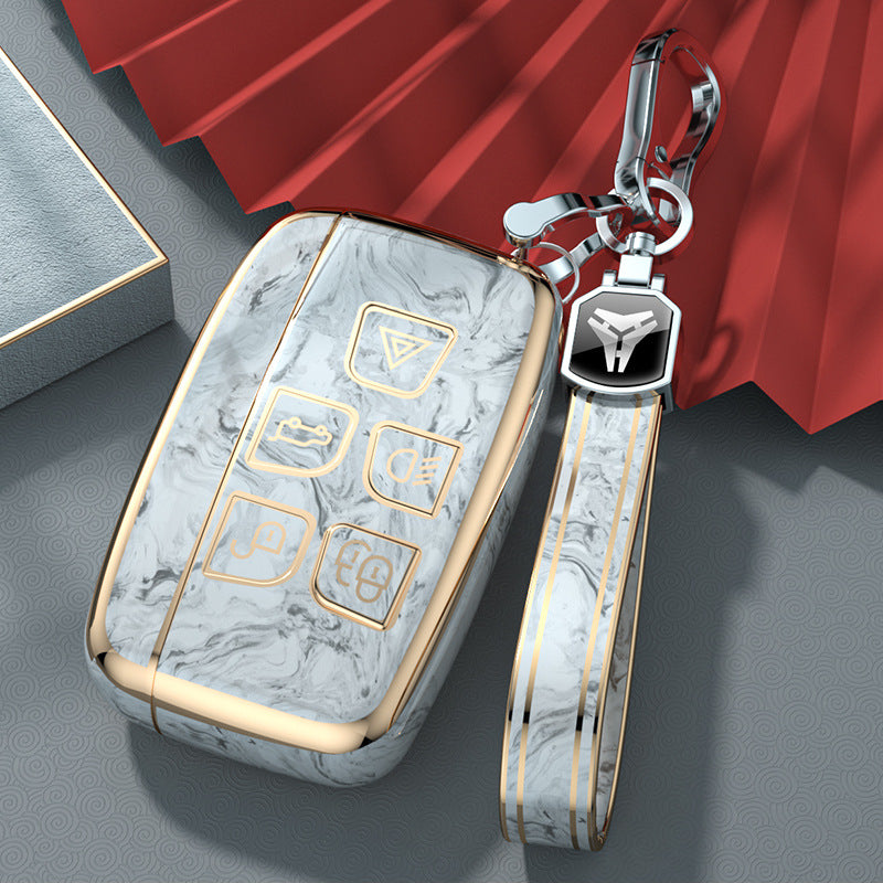 Carsine Land Rover Jaguar Car Key Case Gold Inlaid With Jade Grey / Key case + strap